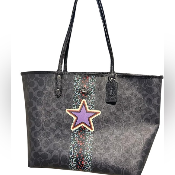 Coach Tote Patriotic Leather Black Red White Blue - Picture 1 of 3